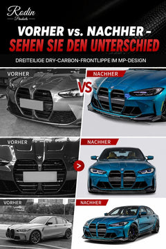BMW G80/G82 vor und nach Montage der Dry-Carbon-Frontlippe im MP-Design