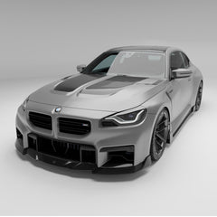 BMW M2 G87 mit OEM-Design-Frontgrill – Fahrzeugansicht schräg von vorn