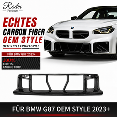 Echtcarbon-Frontgrill im OEM-Design passend für BMW M2 G87 – Fahrzeug- und Produktansicht
