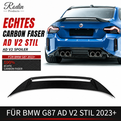 AD-V2-Echtcarbon-Heckspoiler passend für BMW M2 G87 ab 2023 – Fahrzeug- und Produktansicht